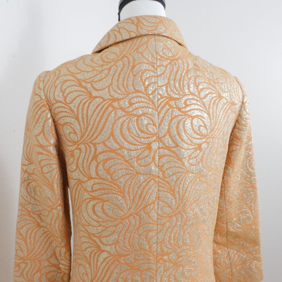 Carlye VINTAGE Orange Gold Metallic Art Deco Brocade 60's Mod Design Button Coat - Picture 12 of 16